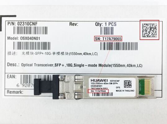 OSX040N01  	Ricetrasmettitore ottico Huawei  02310CNF   	
SFP+, 10G, Modulo monomodale (1550nm, 40km, LC)