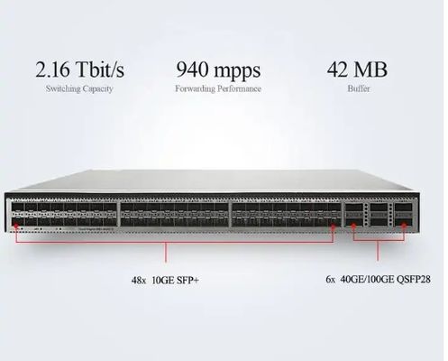 Switch CE6881-48S6CQ (48*10G SFP+, 6*100G QSFP28, 2*alimentatore CA, ingresso/uscita aria sul lato porta)