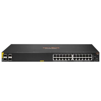 Switch gestito Aruba CX 6000 con 24 porte 10/100/1000 (PoE+) + 4 porte SFP Gigabit, budget PoE 370W e design stackable