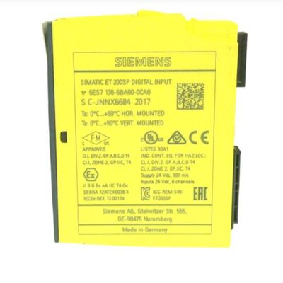 Siemens 6ES7136-6BA00-0CA0 ET200SP F-DI 8x24VDC modulo di ingresso di sicurezza HF con certificazione SIL3 e classificazione PL e